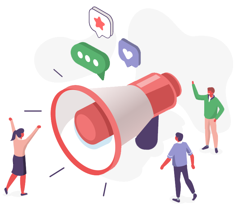 Clip art of people standing around megaphone